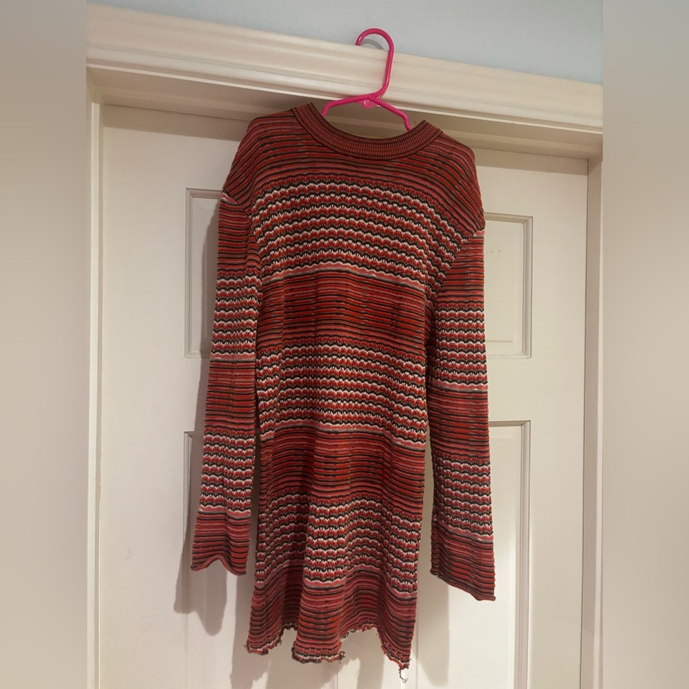 Free People red striped sweater knit bodycon long sleeve dress